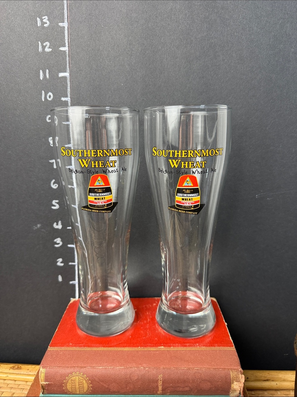 Branded Pilsner Glasses - Clear with Yellow & Red Logo (Set of 2)